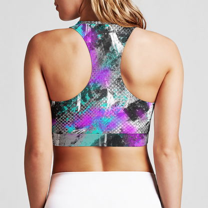 Edgy Abstract Zip Up Sports Bra